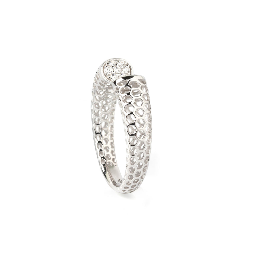 Sterling Silver Honeycomb Ring – Geometric 925 Silver Hexagon Band