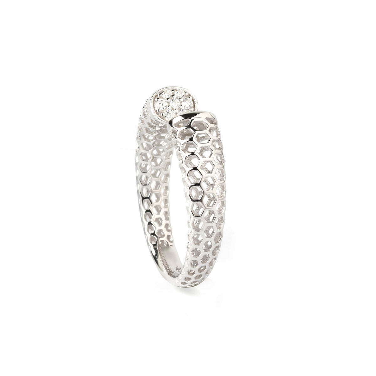 Sterling Silver Honeycomb Ring – Geometric 925 Silver Hexagon Band