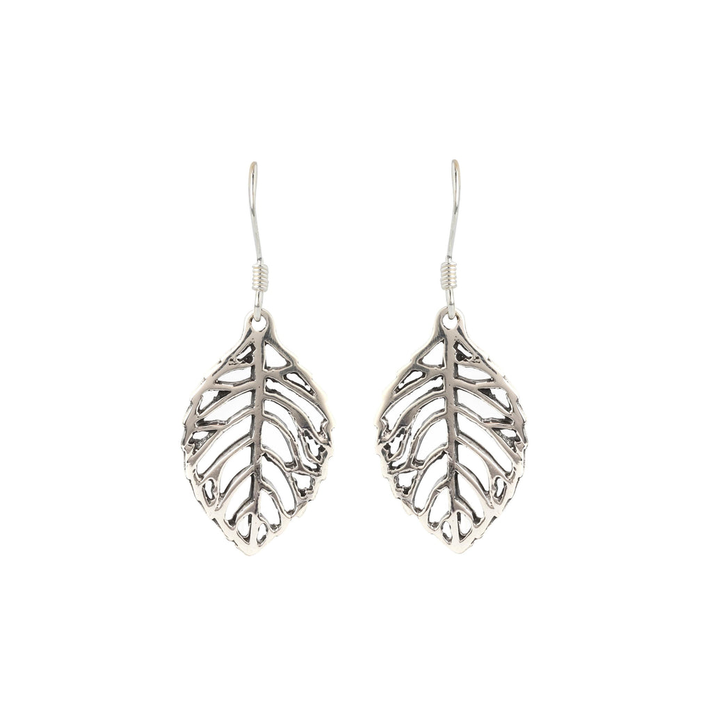 Sterling Silver Leaf Dangle Earrings – Long 925 Silver Leaf Drops