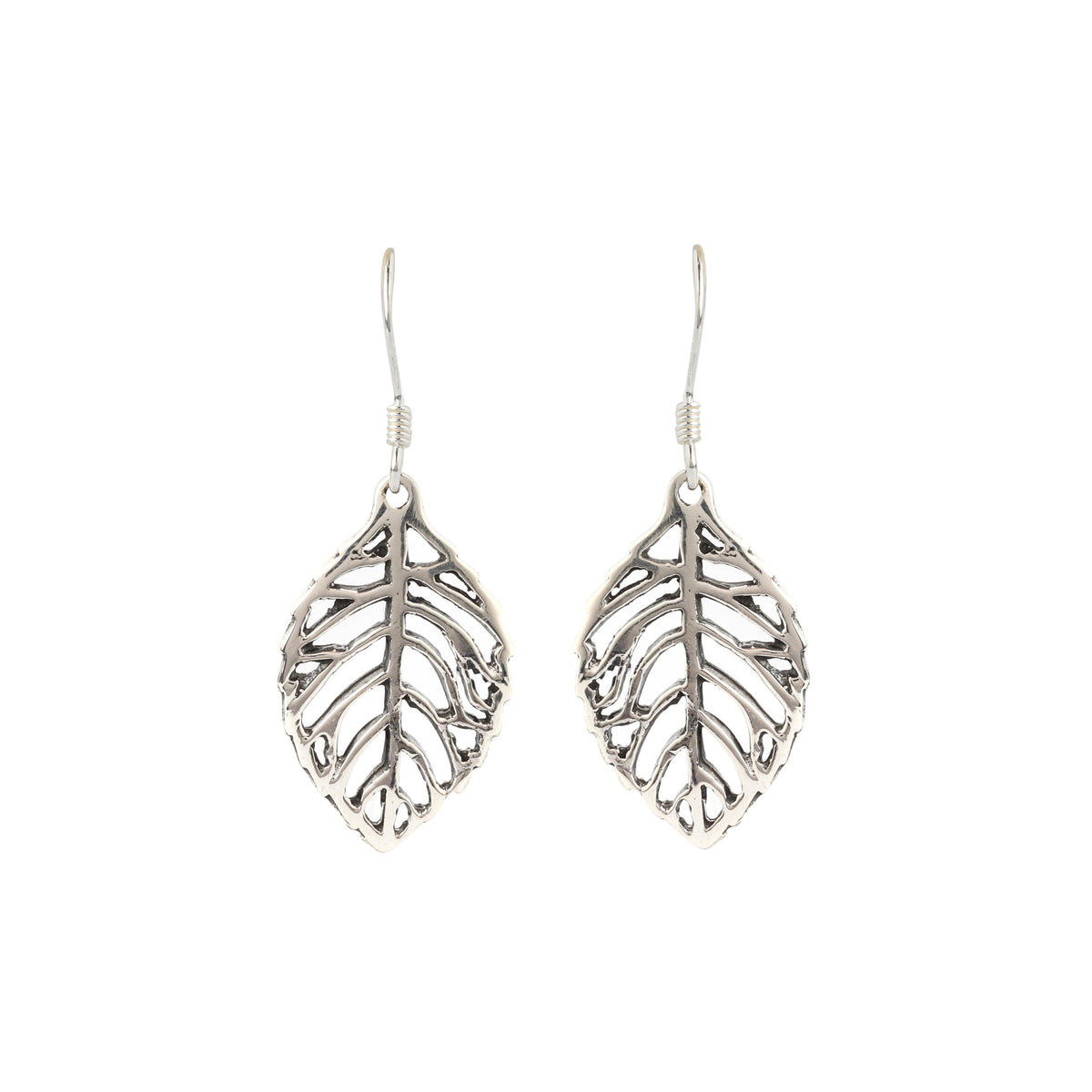 Sterling Silver Leaf Dangle Earrings – Long 925 Silver Leaf Drops