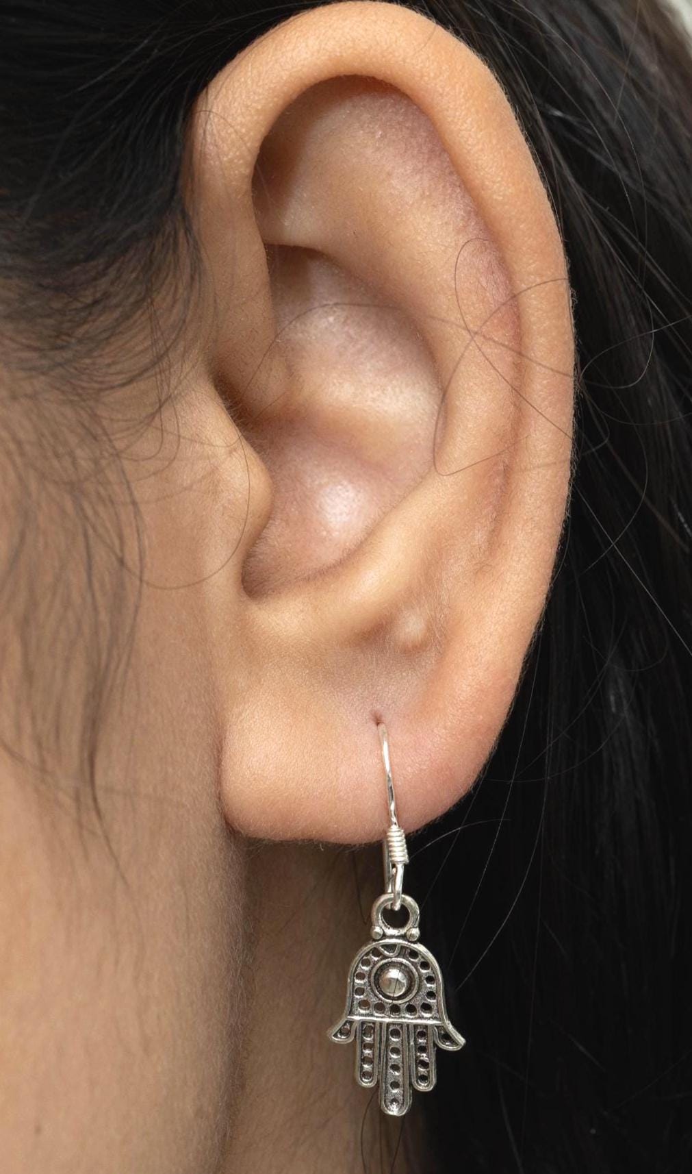 Sterling Silver Hamsa Hand Earrings – 925 Silver Protection Dangles