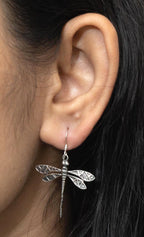 Sterling Silver Dragonfly Dangle Earrings – Long 925 Silver Drops