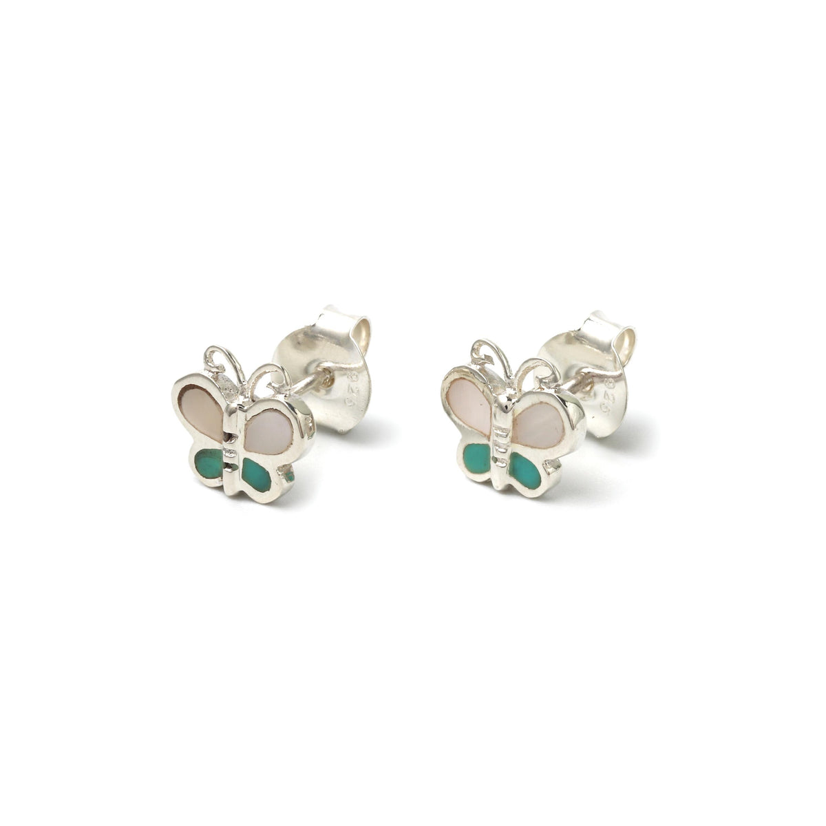 White & Green Butterfly Earrings in 925 Sterling Silver – Petite Silver Butterflies