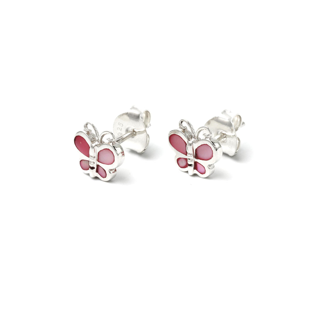 Pink Butterfly Earrings in 925 Sterling Silver – Petite Silver Butterflies
