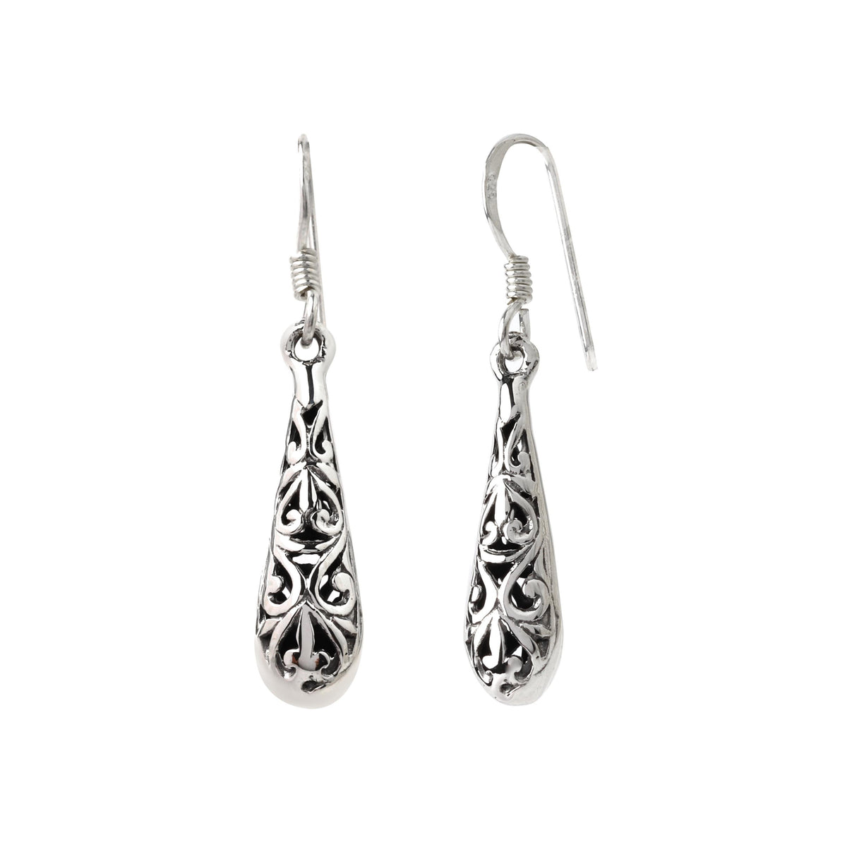 Sterling Silver Filigree Drop Earrings – Lace-Like 925 Silver Dangles