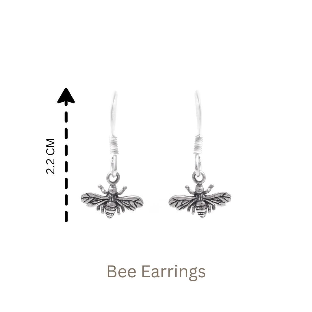 Sterling Silver Bee Dangle Earrings – Dainty 925 Silver Honeybee Drops