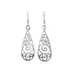 Sterling Silver Swirl Filigree Drop Earrings – Long 925 Silver Dangles