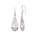 Sterling Silver Swirl Filigree Drop Earrings – Long 925 Silver Dangles