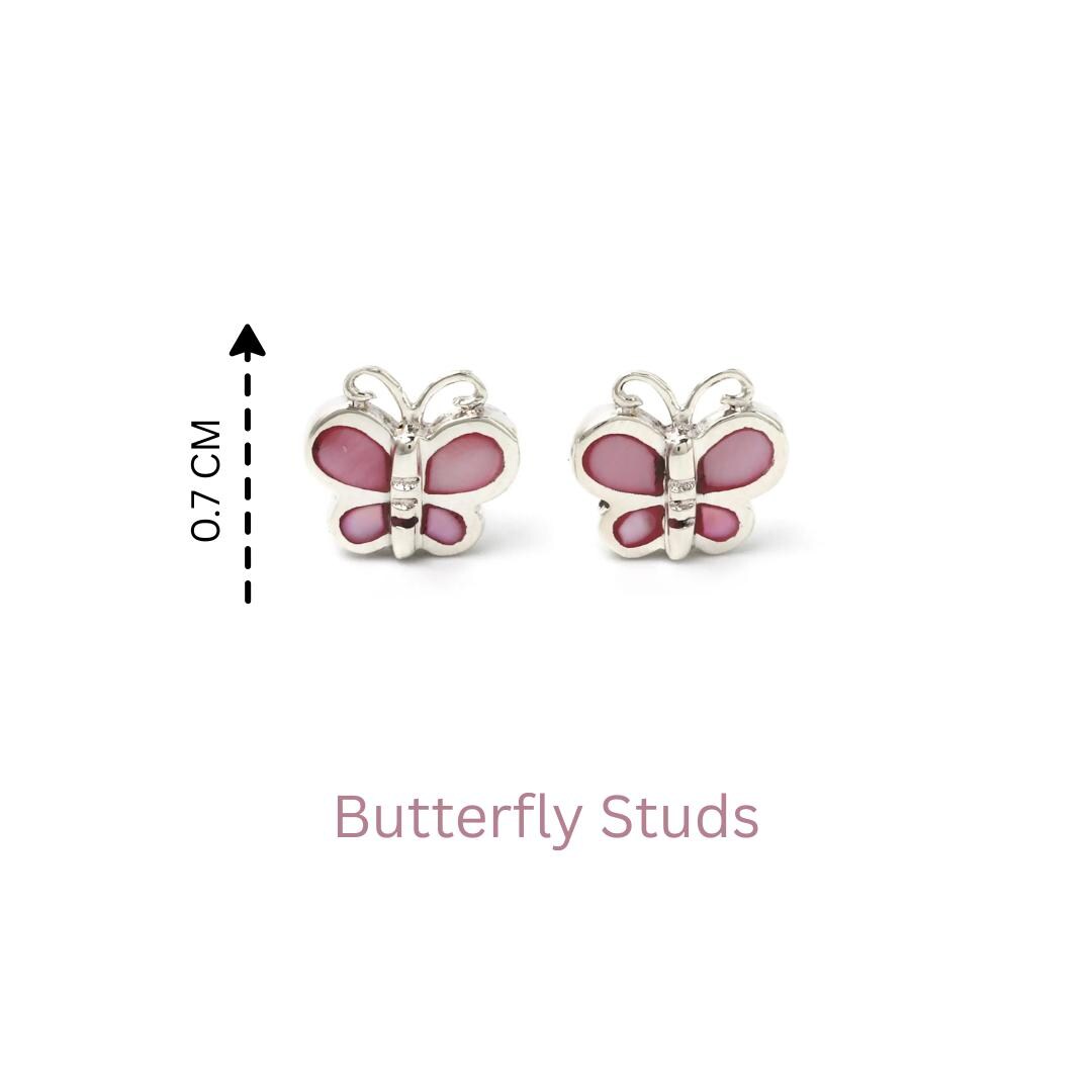Pink Butterfly Earrings in 925 Sterling Silver – Petite Silver Butterflies