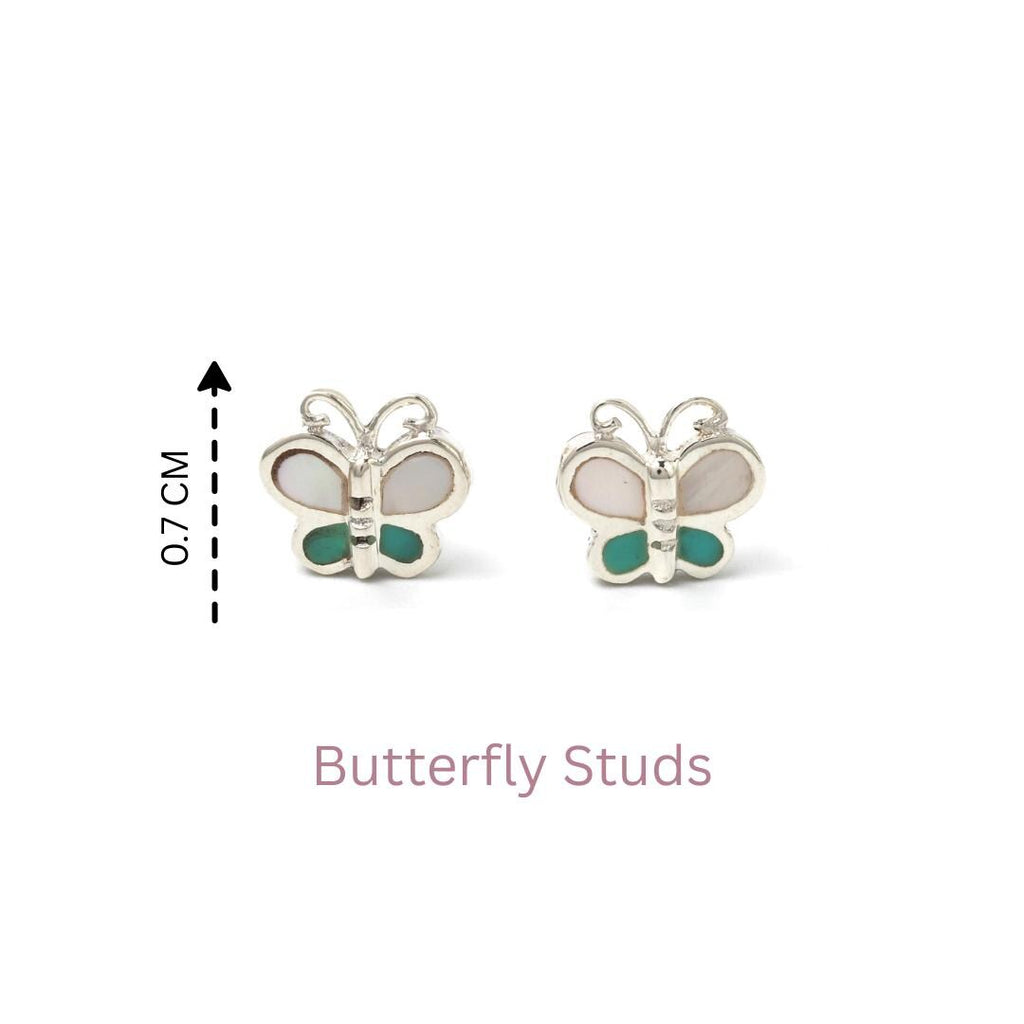 White & Green Butterfly Earrings in 925 Sterling Silver – Petite Silver Butterflies