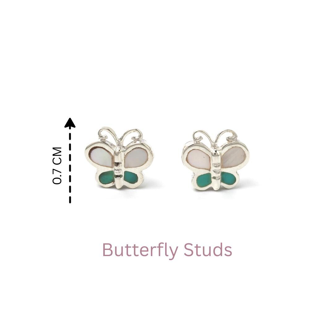 White & Green Butterfly Earrings in 925 Sterling Silver – Petite Silver Butterflies