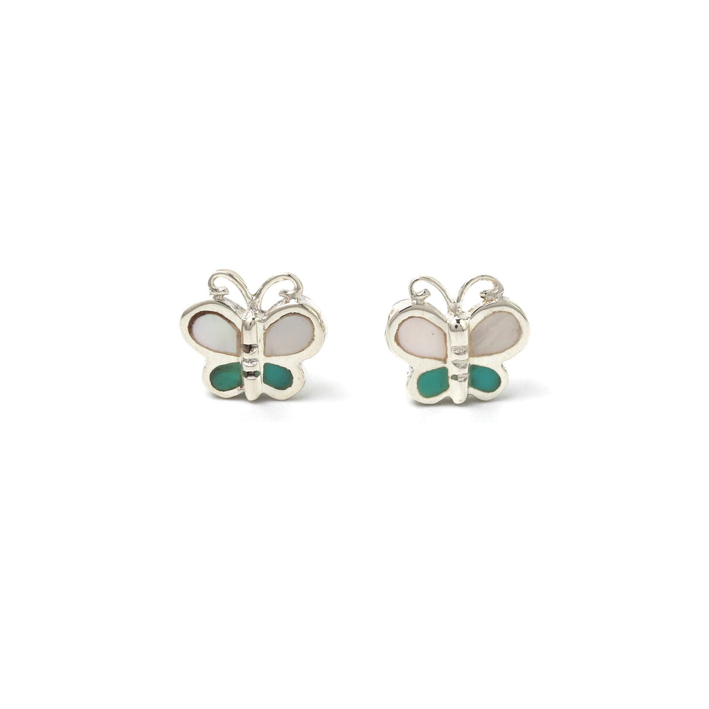 White & Green Butterfly Earrings in 925 Sterling Silver – Petite Silver Butterflies