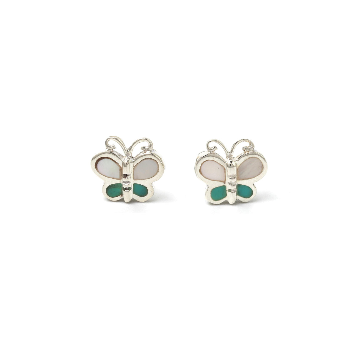White & Green Butterfly Earrings in 925 Sterling Silver – Petite Silver Butterflies