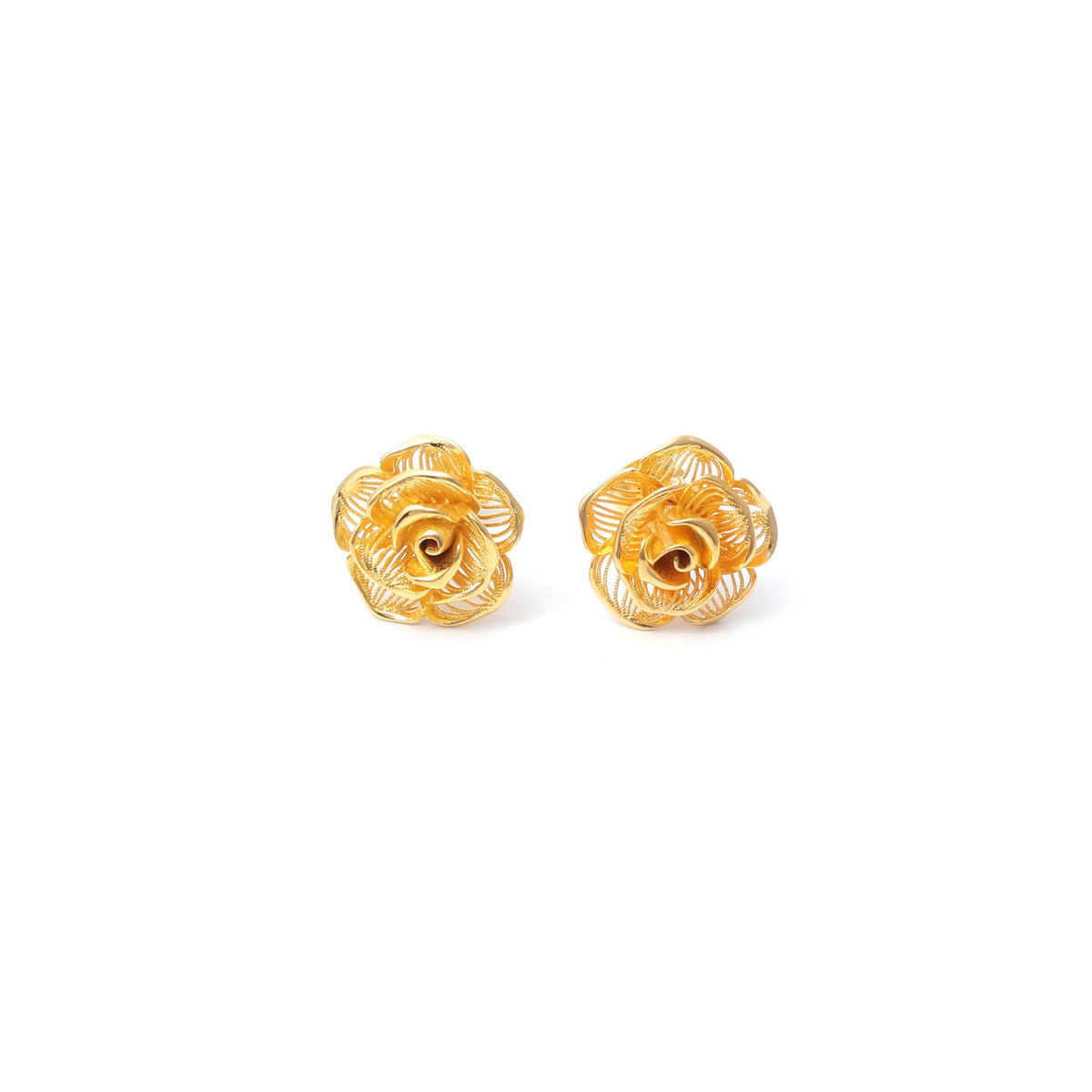 Gold Rose Earrings in 18K Gold-Plated Sterling Silver – Petite Rose Blooms