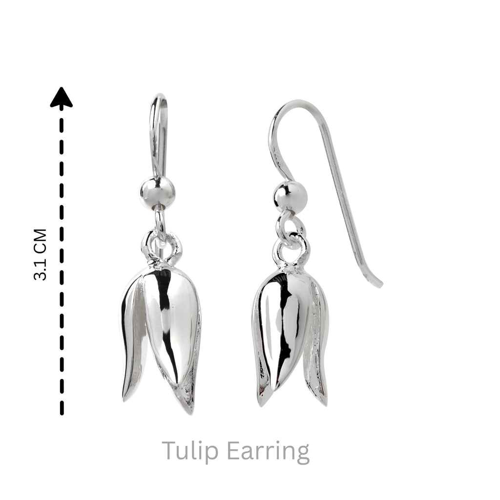 Sterling Silver Tulip Earrings – Sculpted 925 Silver Flower Drops