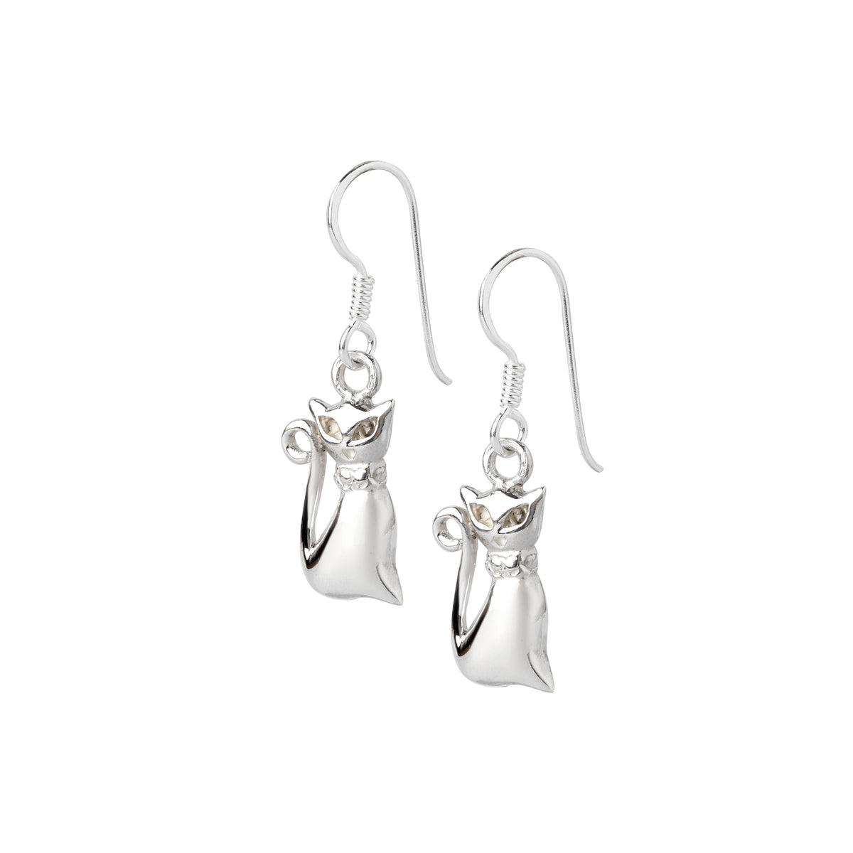 Sterling Silver Cat Dangle Earrings – 925 Silver Cat Lover Drops