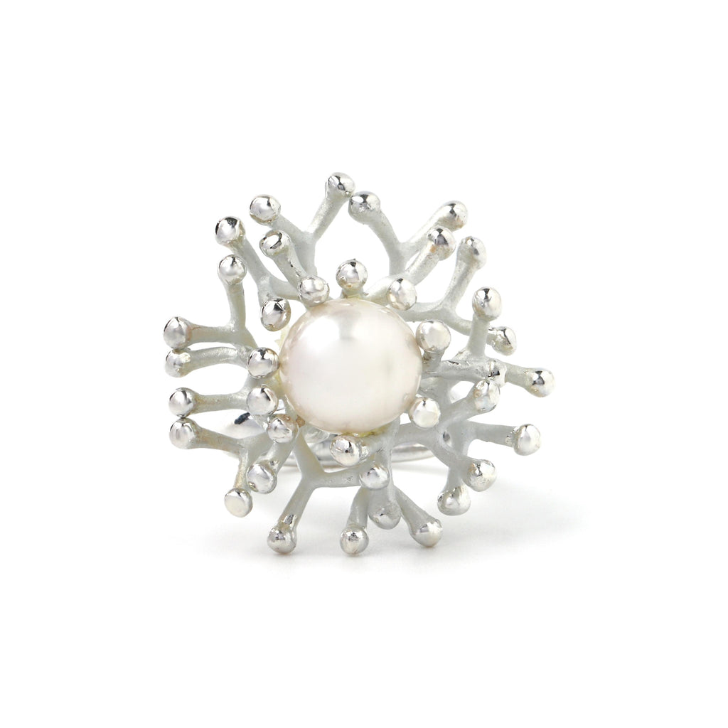 Sterling Silver Pearl Ring – Statement 925 Silver Cocktail Ring