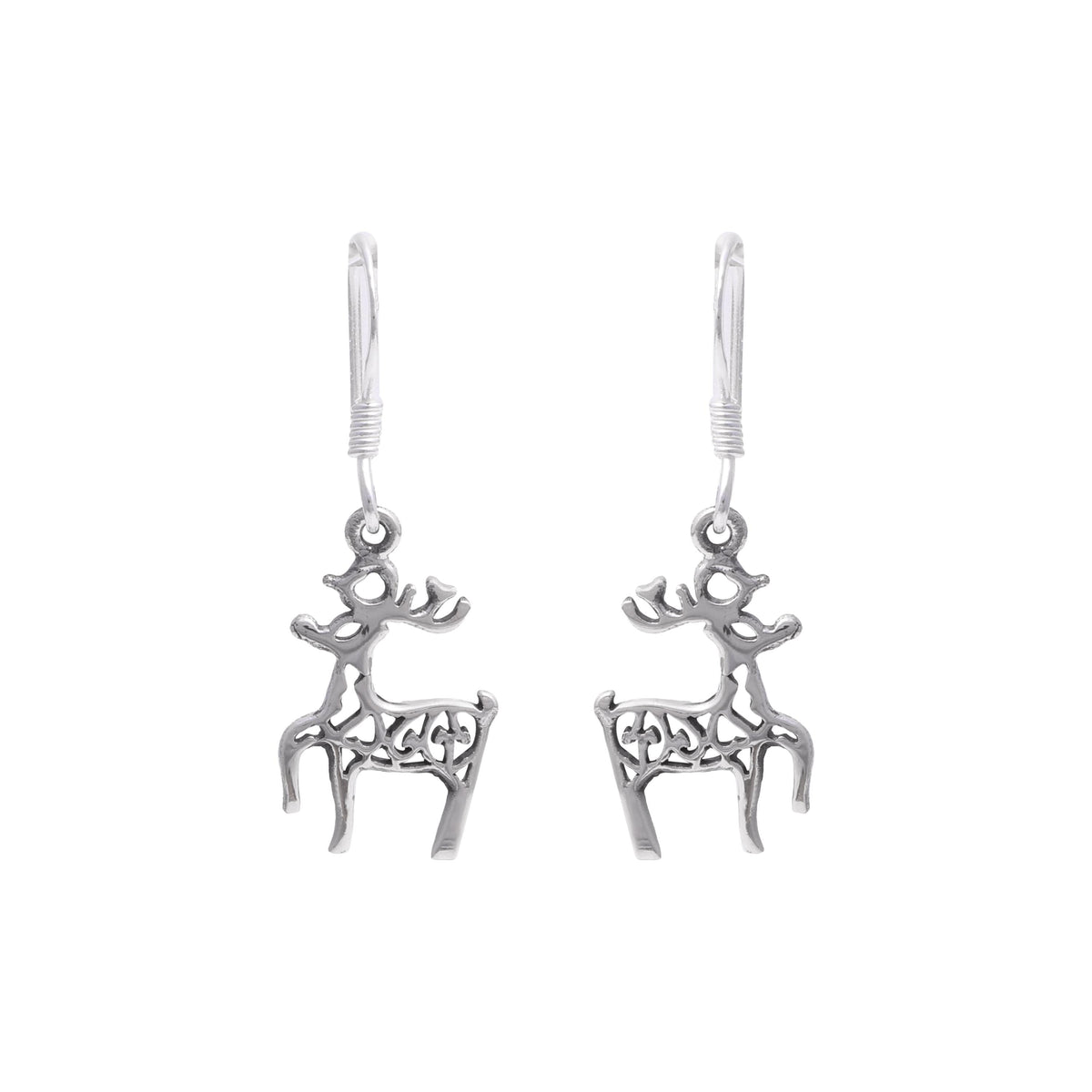 Sterling Silver Reindeer Earrings – 925 Silver Christmas Dangles