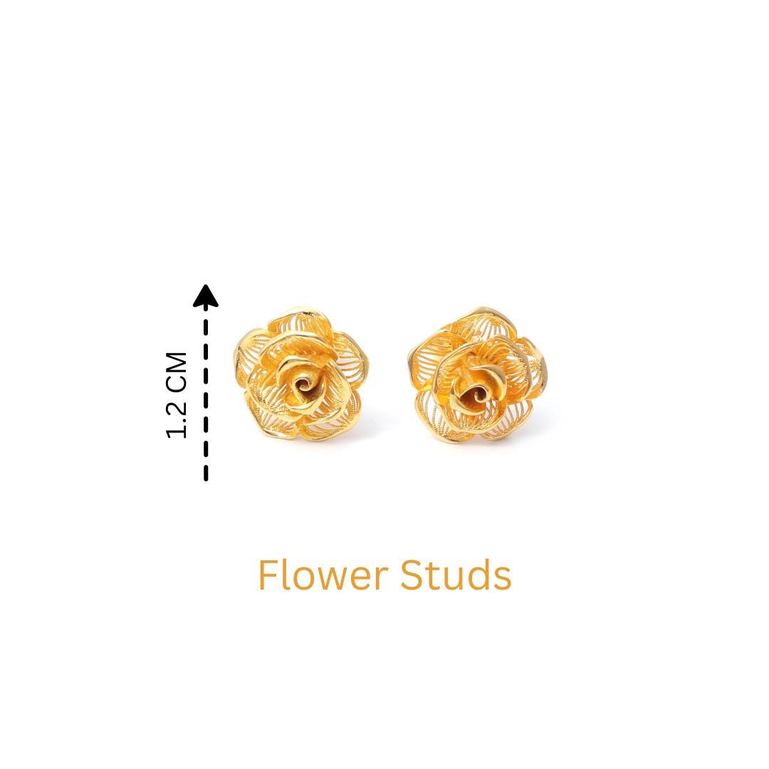 Gold Rose Earrings in 18K Gold-Plated Sterling Silver – Petite Rose Blooms