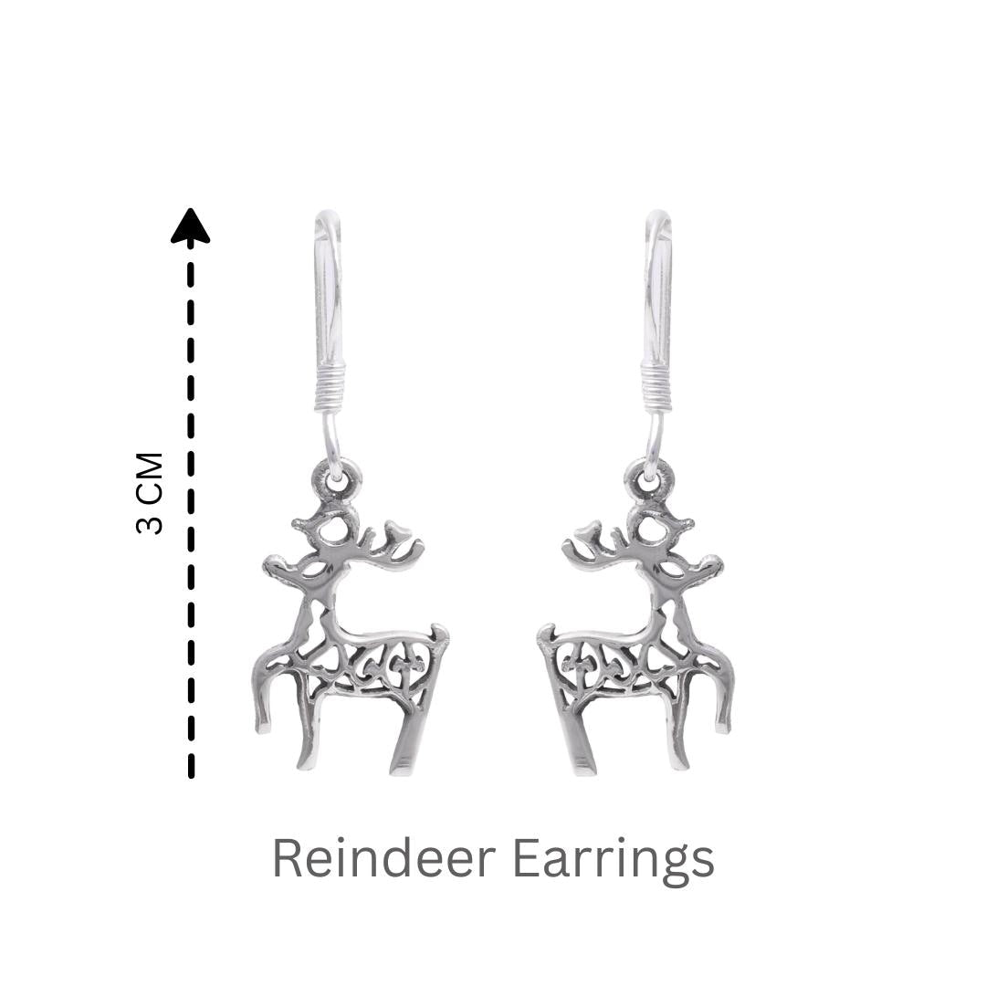 Sterling Silver Reindeer Earrings – 925 Silver Christmas Dangles