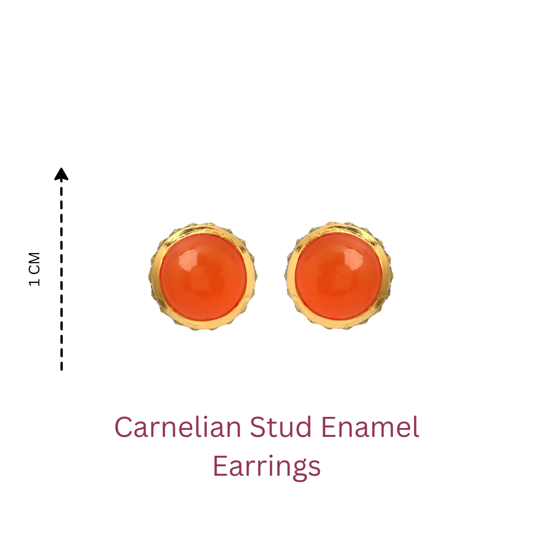 Minimal luxury stud earrings with orange carnelian enamel