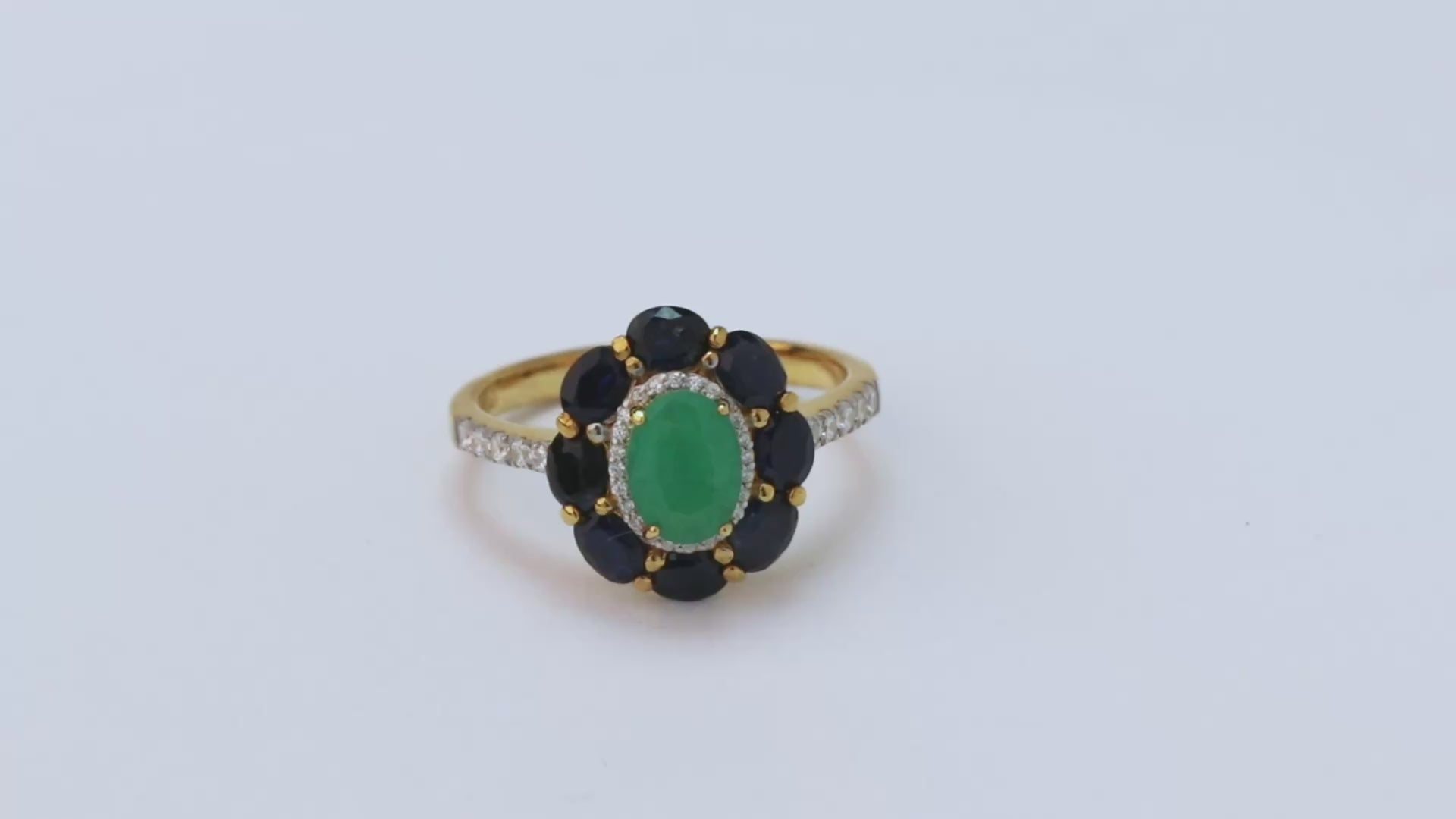 Atelier – Emerald–Sapphire Petal Cluster Ring – 14K Gold Plated Silver