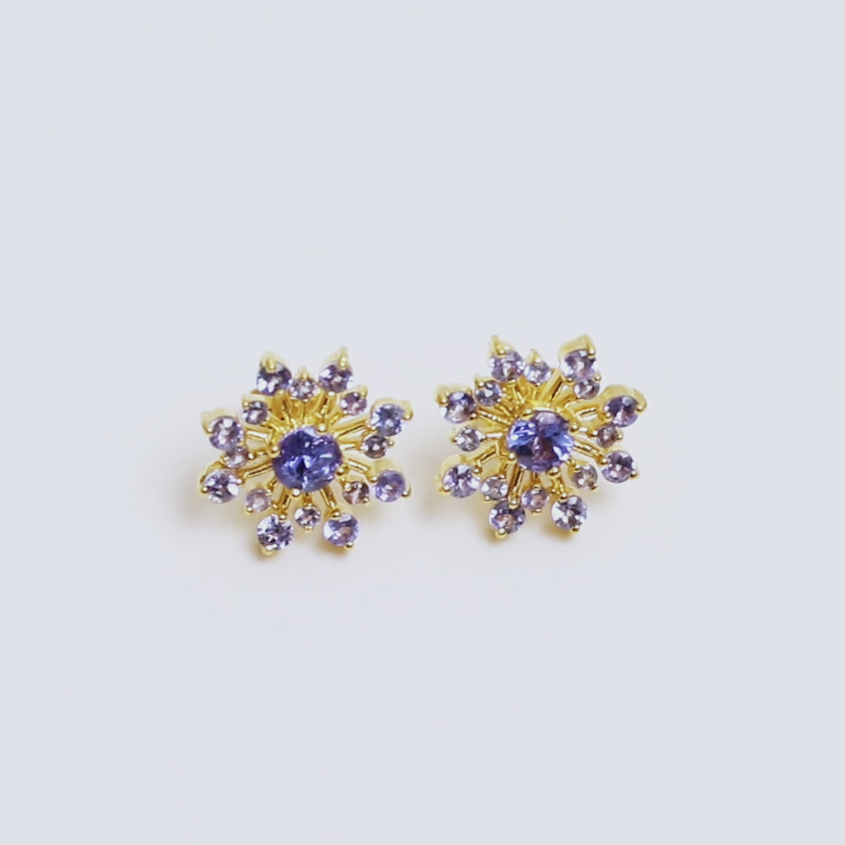 Tanzanite Snowflake Stud Earrings in 18K Gold