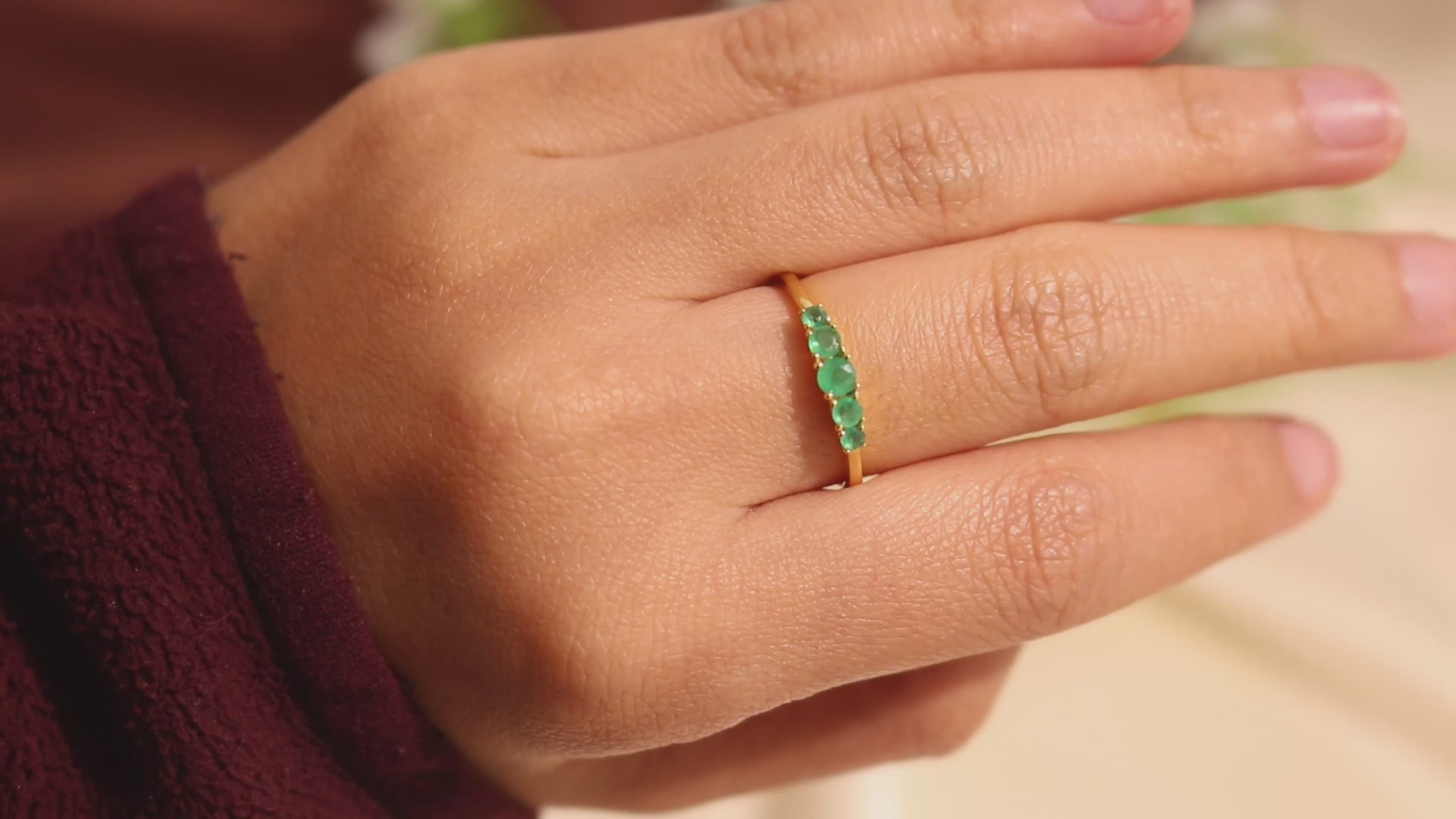 Natural Emerald Five Stone Ring in 18K Gold