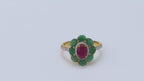 Gold plated ruby and emerald ring crafted in 925 sterling silver