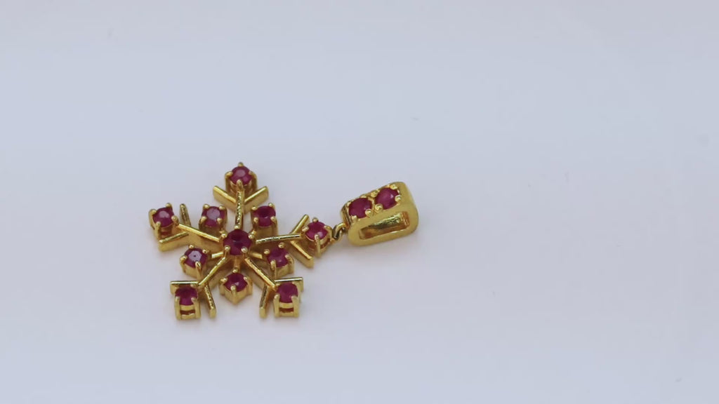 Ruby Snowflake Pendant in 14K Gold Plated Sterling Silver