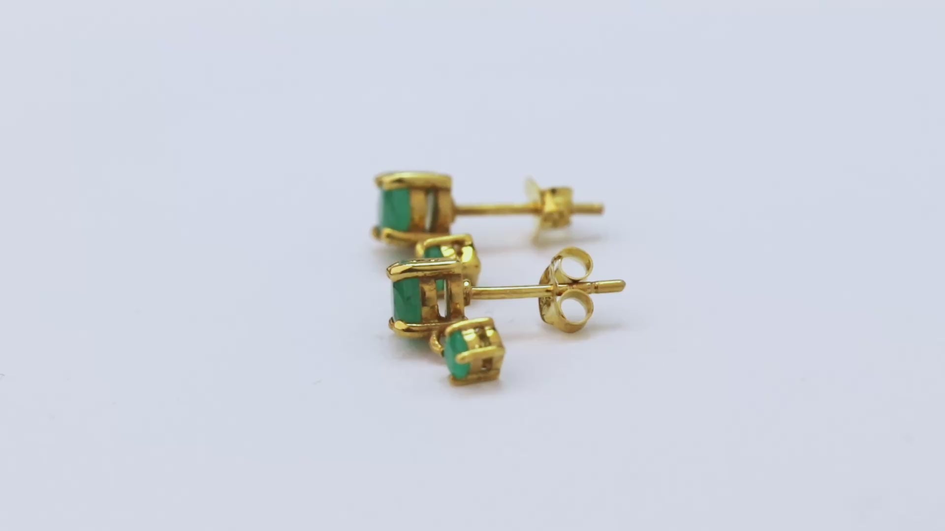 Signature – Emerald Duo Drop Earrings – 14K Gold Plated Silver