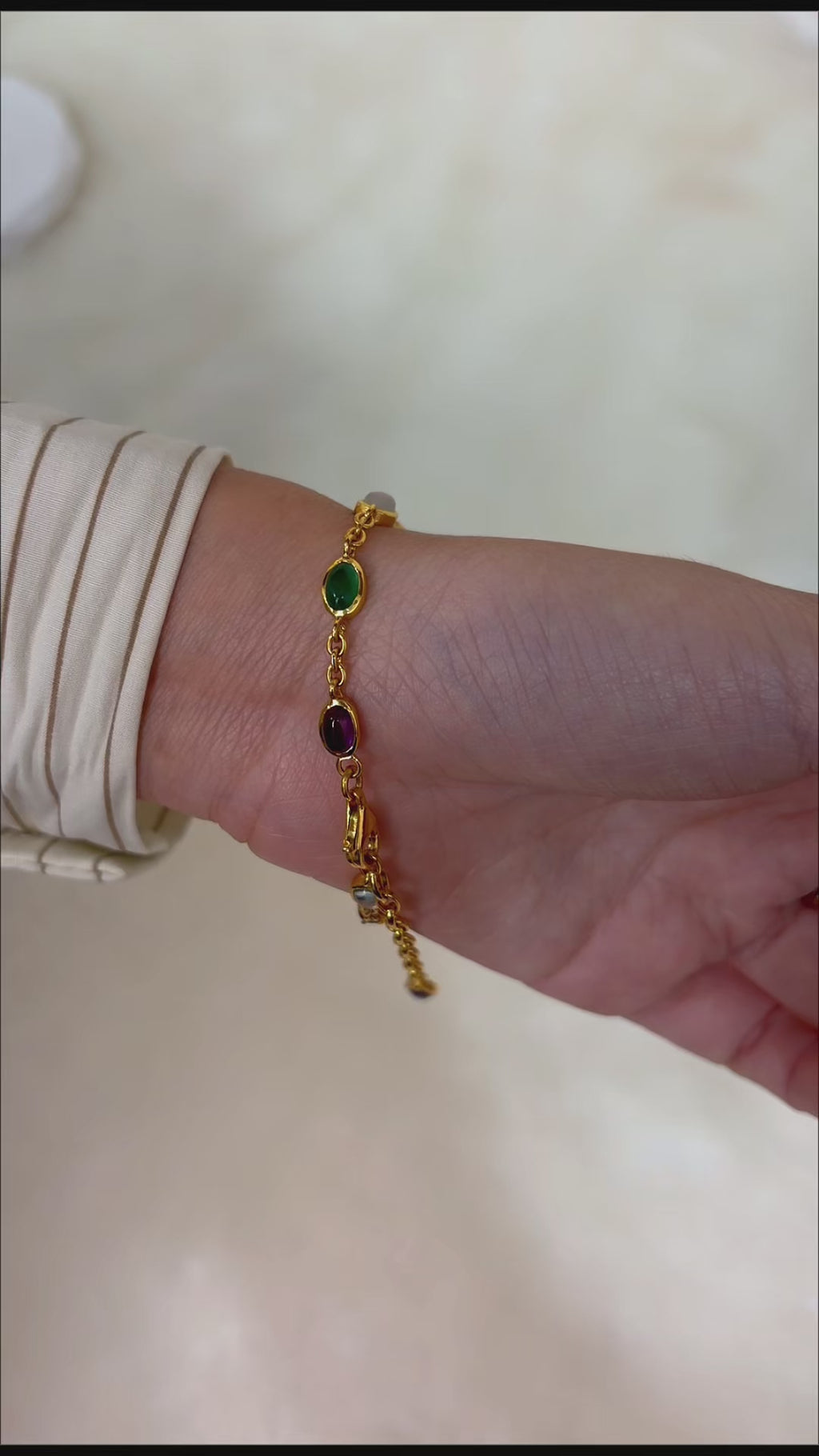 Handcrafted multi gem link bracelet for women