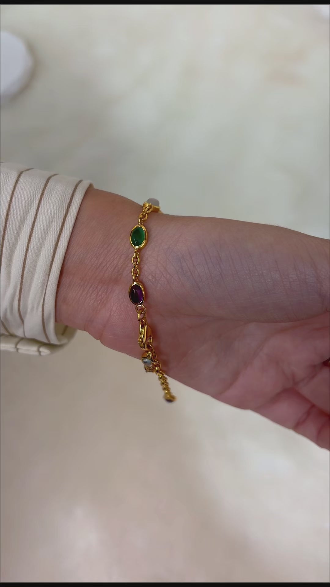 Handcrafted multi gem link bracelet for women