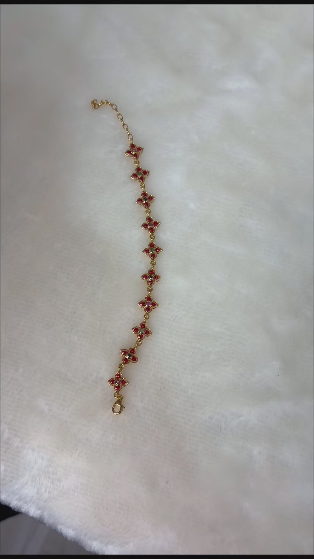 Floral gemstone bracelet with 14K gold plated finish