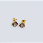 Peridot & Amethyst Floral Stud Earrings in 18K Gold