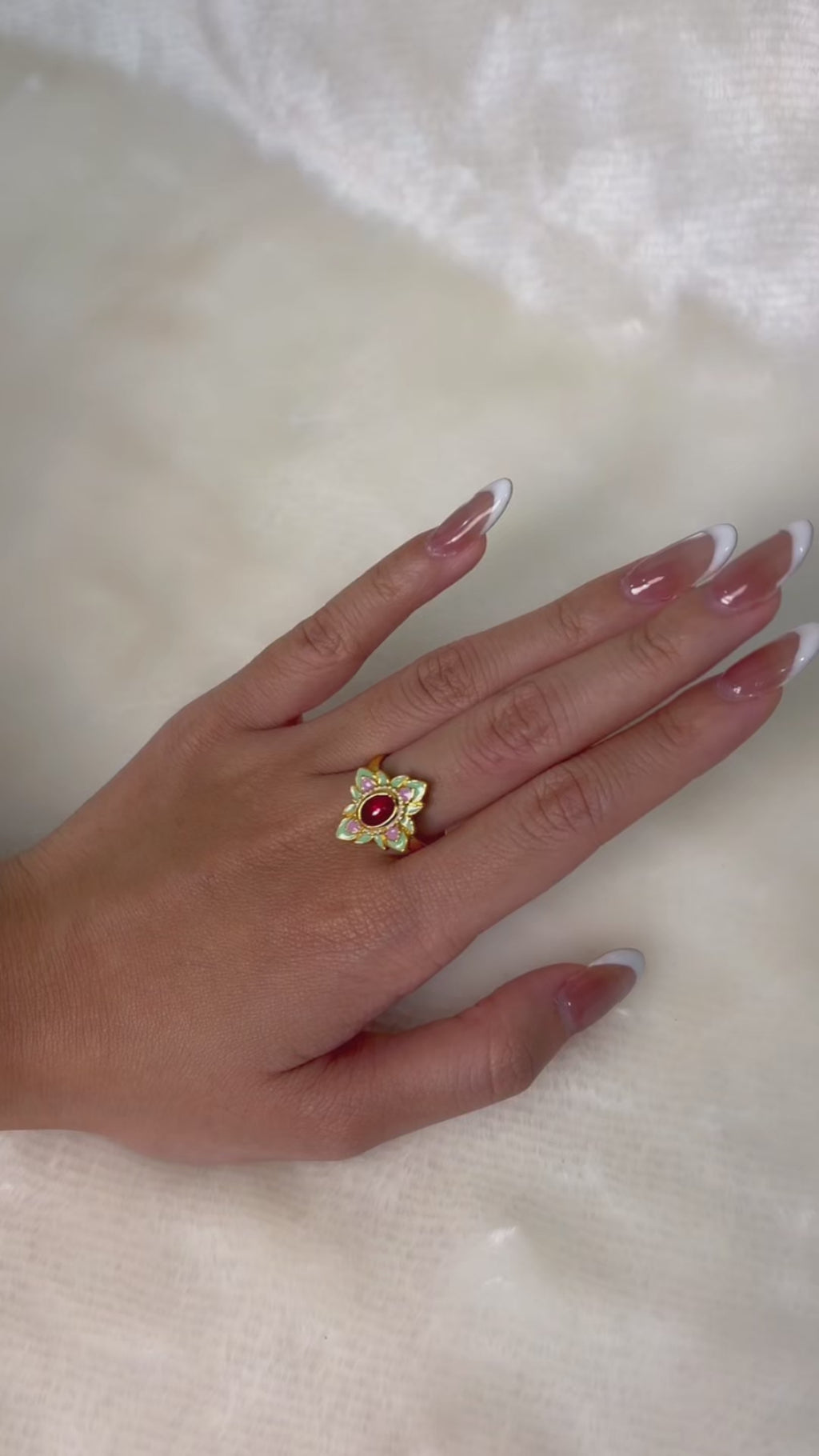 Floral ruby gemstone ring handcrafted in Thailand