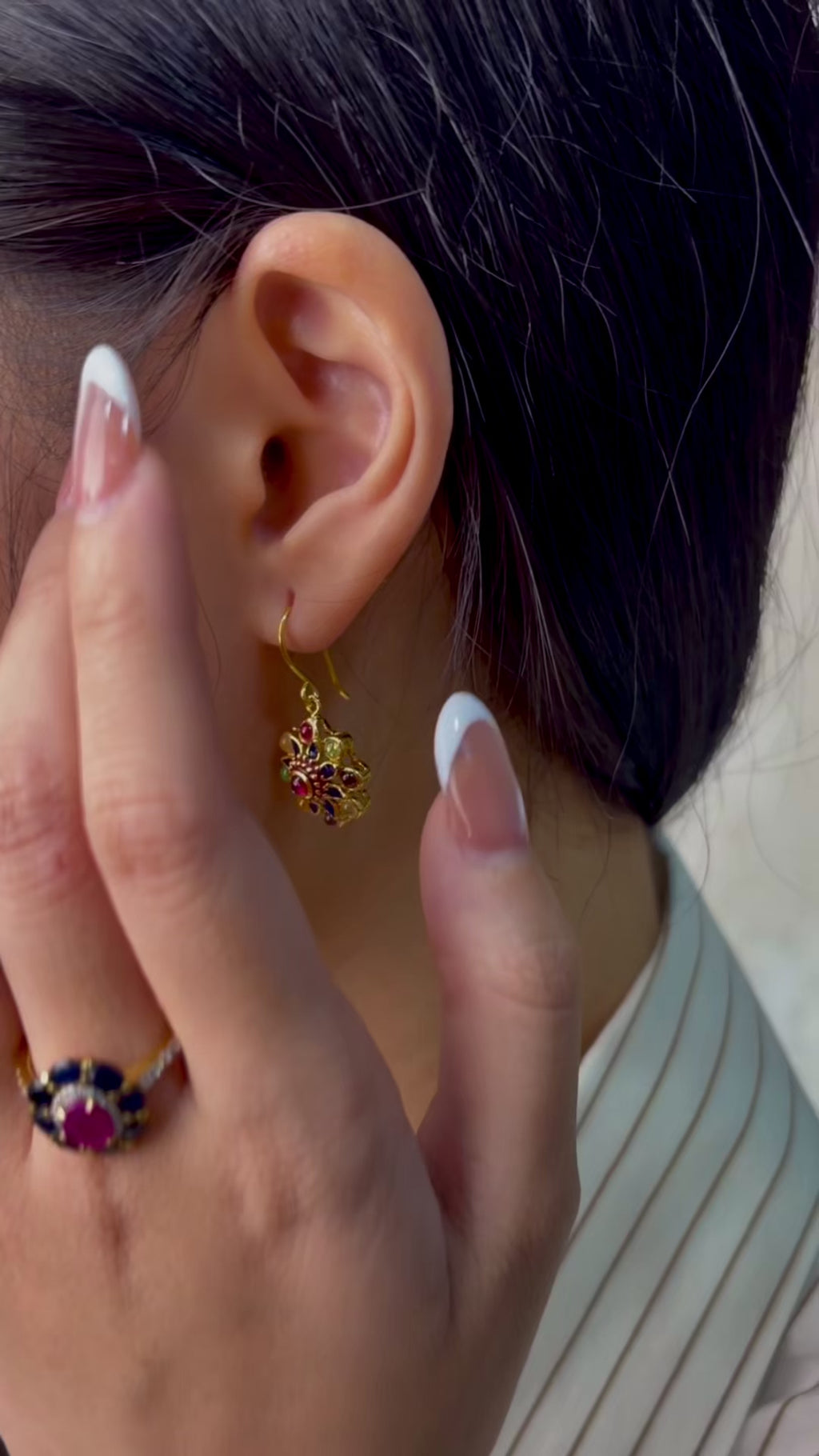 Luxury ruby drop earrings featuring multicolor gemstone detailing