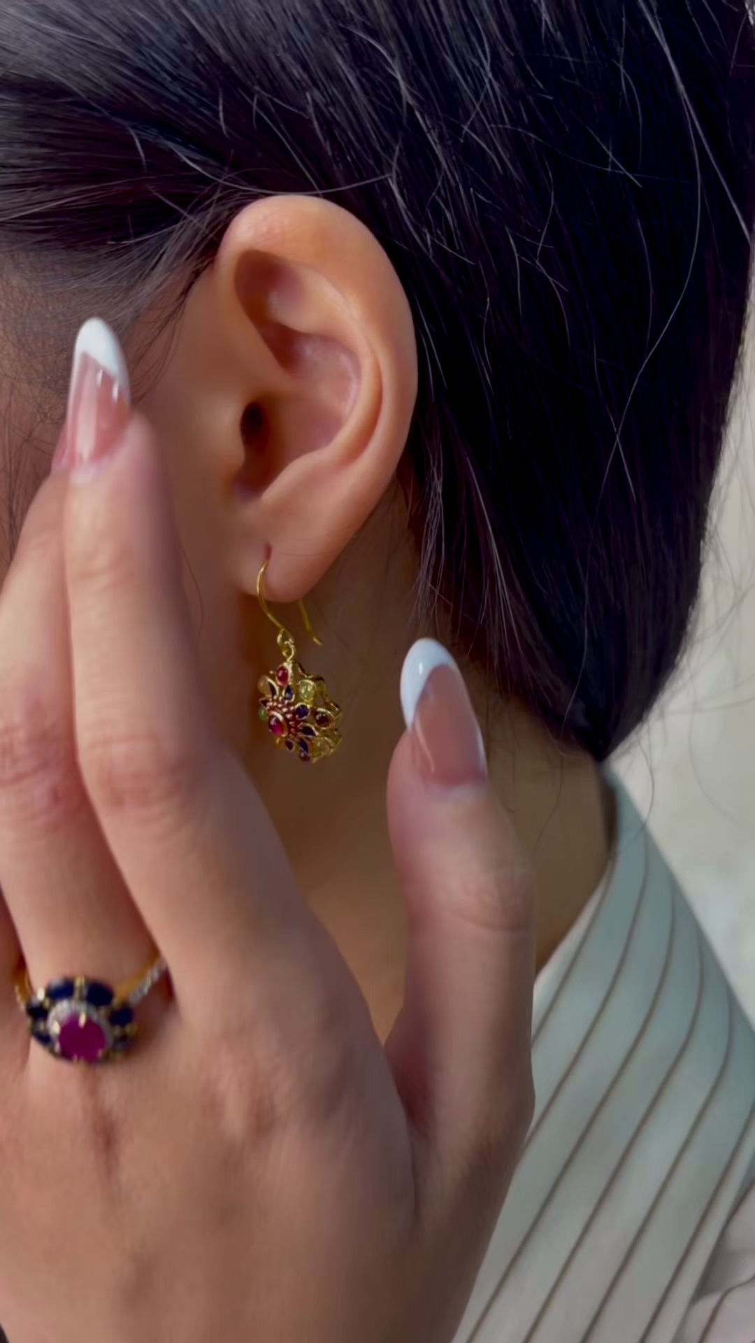 Luxury ruby drop earrings featuring multicolor gemstone detailing