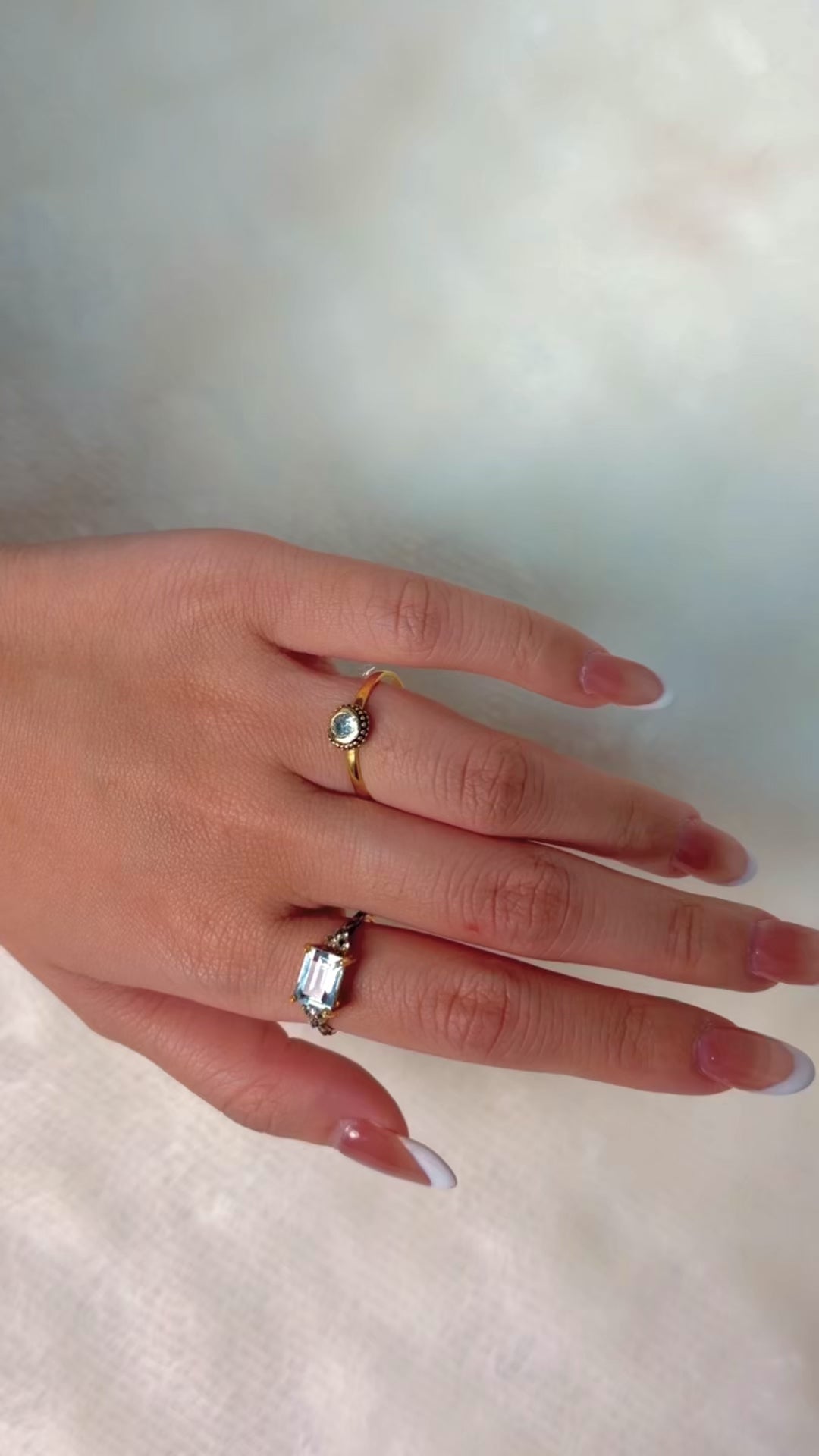 Delicate blue topaz stacking ring handcrafted in Thailand