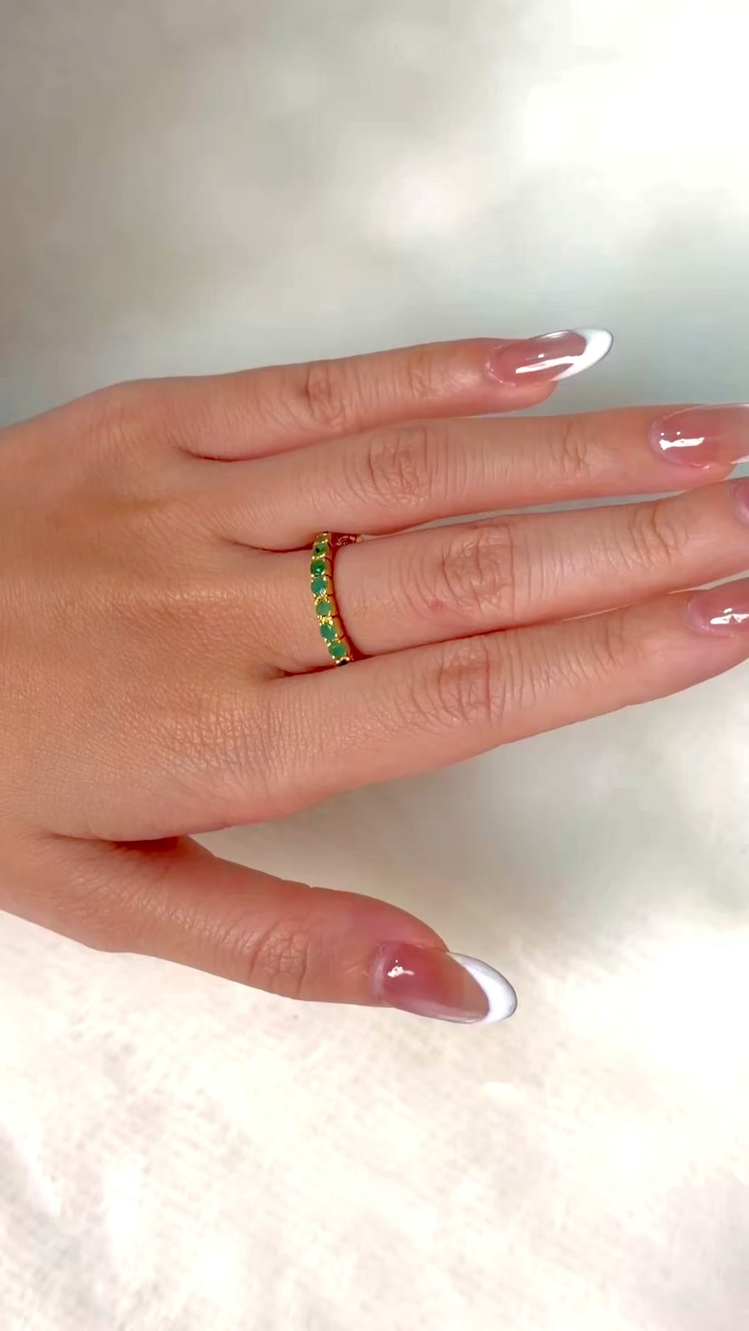 Luxury emerald gemstone ring with gold plated finish