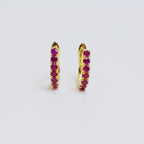 Ruby Huggie Hoop Earrings in 18K Gold
