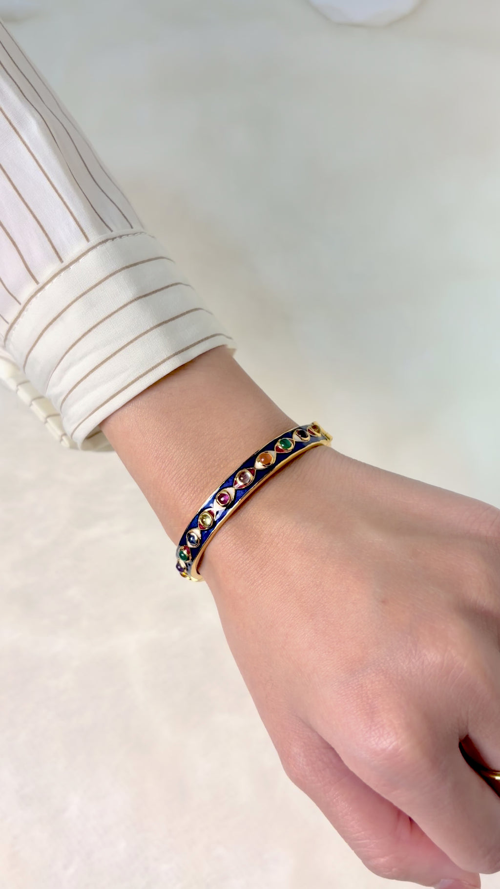 Blue enamel and multi gemstone bracelet with 14K gold plating