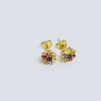 Rainbow Sapphire Floral Stud Earrings in 18K Gold