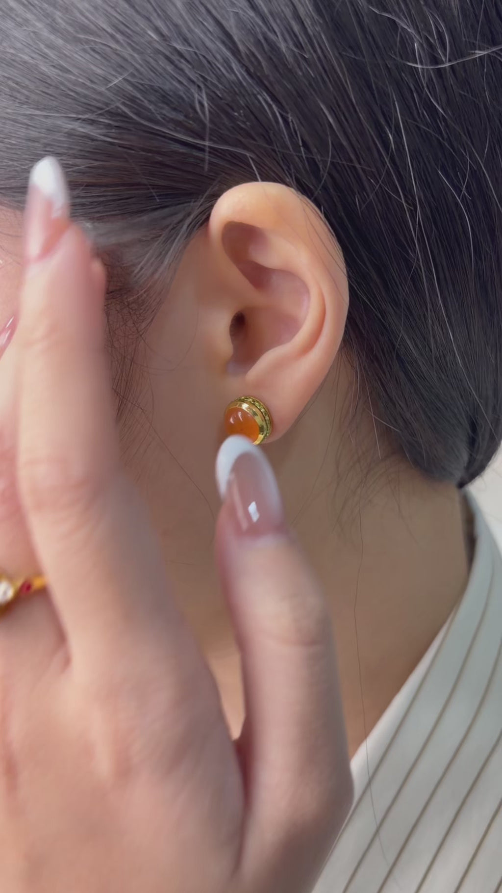 Round carnelian stud earrings in gold plated silver