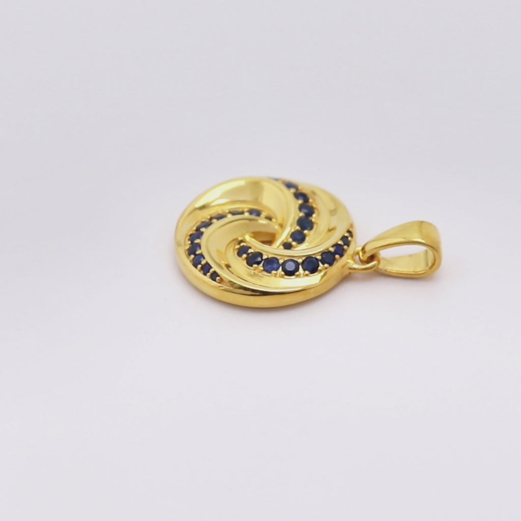 Luxury Blue Sapphire Twisted Pendant in 18K Gold-Plated Sterling Silver