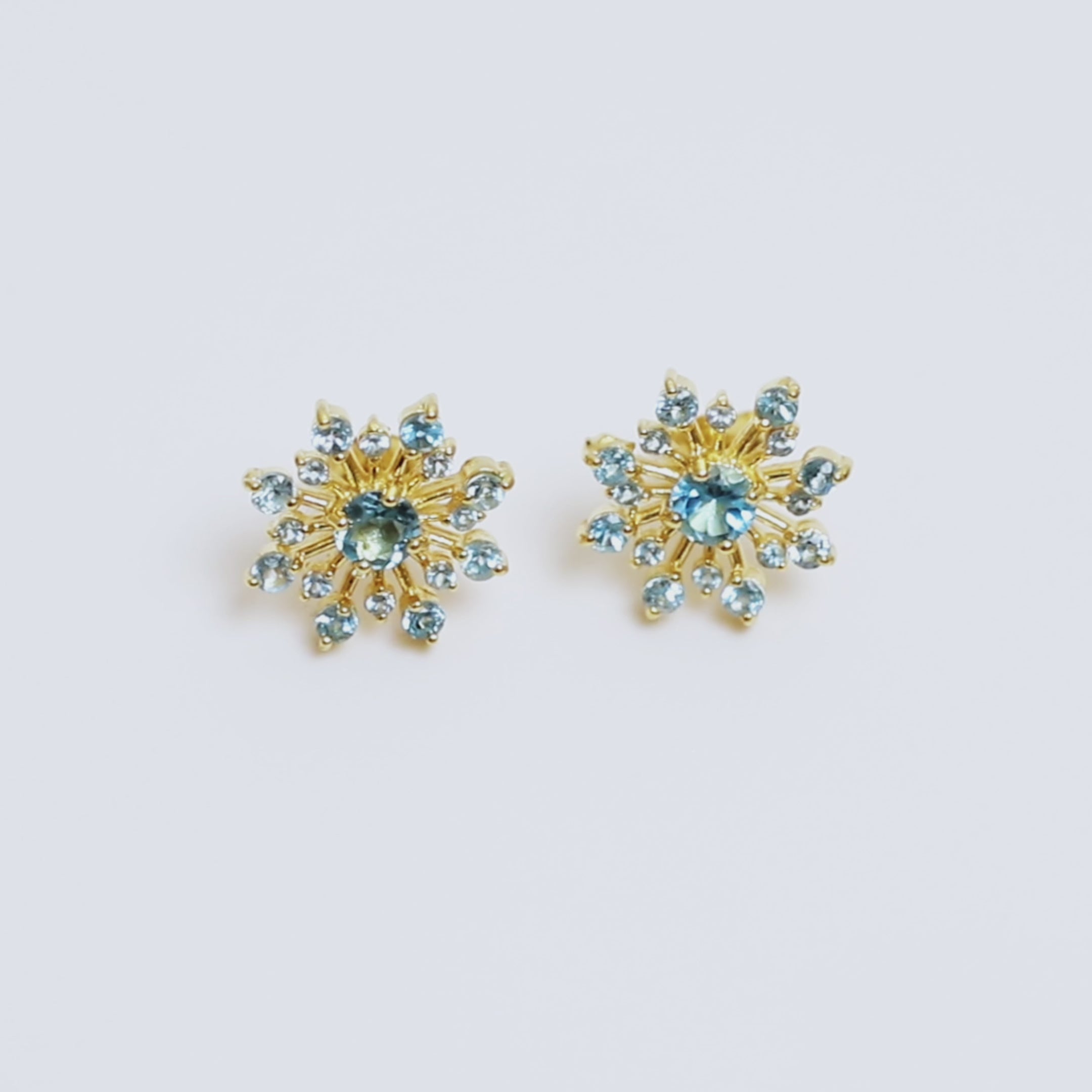 Blue Topaz Snowflake Stud Earrings in 18K Gold