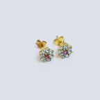 Amethyst & Blue Topaz Flower Stud Earrings in 18K Gold
