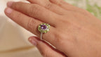 Floral Amethyst & Peridot Halo Ring in 925 Sterling Silver
