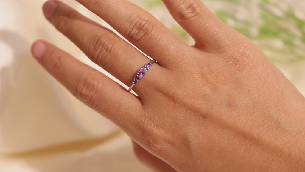 Amethyst Five Stone Ring in 925 Sterling Silver