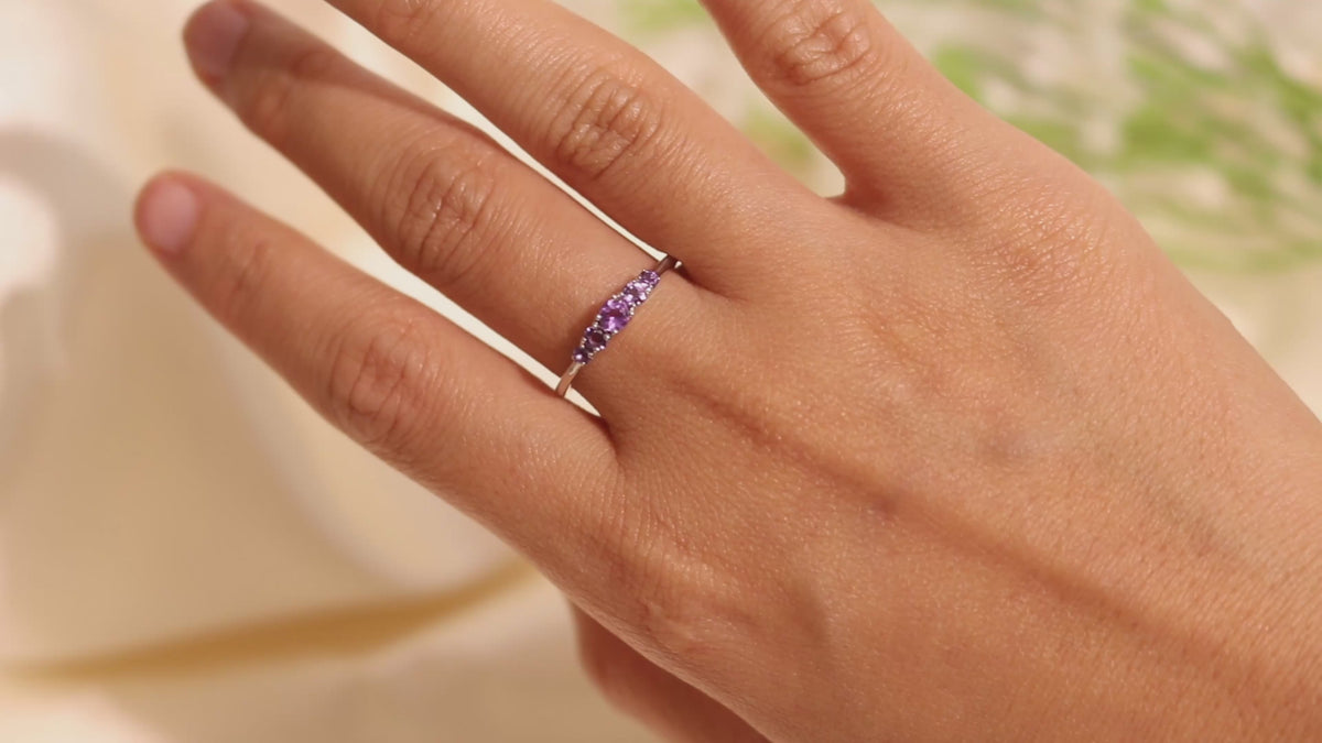 Amethyst Five Stone Ring in 925 Sterling Silver